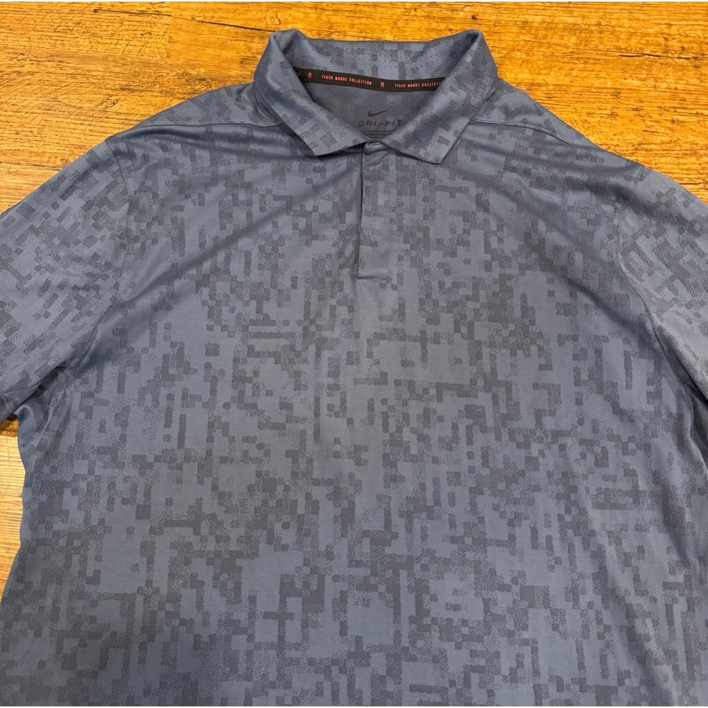 Nike Tiger Woods Blue Digital Camo Outdoor Performance Golf Polo Shirt Men's L